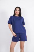 Osy Modal Yumuşak Dokulu Kumaş Bisiklet Yaka T-shirt Kısa Şort İkili Takım - Mavi resmi
